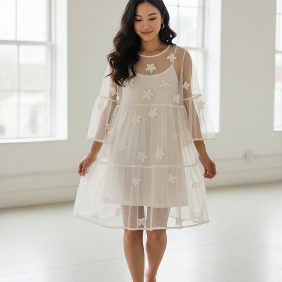 Elegant Lily Mcbee Sheer Floral Tunic/Dress - Size L - Picture 1 of 6